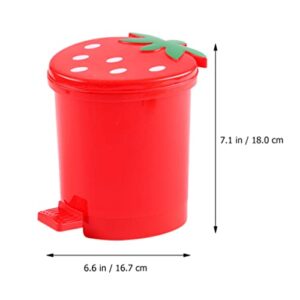 Toddmomy 1PCS Mini Desktop Trash Can with Swing Lid,Cute Strawberry Rubbish Bin Tiny Trash Can Countertop Garbage Can for Desk Car Office Kitchen,Red