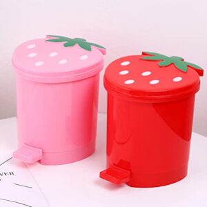 Toddmomy 1PCS Mini Desktop Trash Can with Swing Lid,Cute Strawberry Rubbish Bin Tiny Trash Can Countertop Garbage Can for Desk Car Office Kitchen,Red