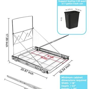 Double 35-Quart Pull-Out Trash Can Under Cabinet, Sliding Cabinet Trash Can Pull Out Kit for 18-Inch Wide Cabinets, Slide-Out Dual Trash Can Rack for Kitchen Cabinets, Garbage Can Not Included