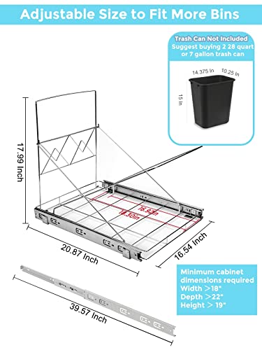 Double 35-Quart Pull-Out Trash Can Under Cabinet, Sliding Cabinet Trash Can Pull Out Kit for 18-Inch Wide Cabinets, Slide-Out Dual Trash Can Rack for Kitchen Cabinets, Garbage Can Not Included