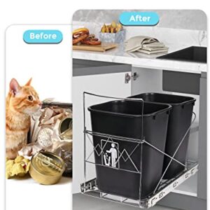 Double 35-Quart Pull-Out Trash Can Under Cabinet, Sliding Cabinet Trash Can Pull Out Kit for 18-Inch Wide Cabinets, Slide-Out Dual Trash Can Rack for Kitchen Cabinets, Garbage Can Not Included