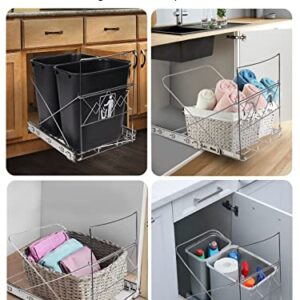 Double 35-Quart Pull-Out Trash Can Under Cabinet, Sliding Cabinet Trash Can Pull Out Kit for 18-Inch Wide Cabinets, Slide-Out Dual Trash Can Rack for Kitchen Cabinets, Garbage Can Not Included