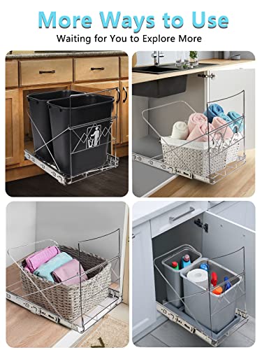 Double 35-Quart Pull-Out Trash Can Under Cabinet, Sliding Cabinet Trash Can Pull Out Kit for 18-Inch Wide Cabinets, Slide-Out Dual Trash Can Rack for Kitchen Cabinets, Garbage Can Not Included