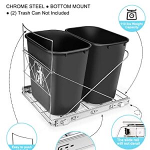 Double 35-Quart Pull-Out Trash Can Under Cabinet, Sliding Cabinet Trash Can Pull Out Kit for 18-Inch Wide Cabinets, Slide-Out Dual Trash Can Rack for Kitchen Cabinets, Garbage Can Not Included