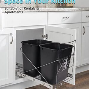 Double 35-Quart Pull-Out Trash Can Under Cabinet, Sliding Cabinet Trash Can Pull Out Kit for 18-Inch Wide Cabinets, Slide-Out Dual Trash Can Rack for Kitchen Cabinets, Garbage Can Not Included