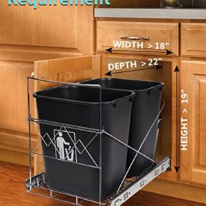 Double 35-Quart Pull-Out Trash Can Under Cabinet, Sliding Cabinet Trash Can Pull Out Kit for 18-Inch Wide Cabinets, Slide-Out Dual Trash Can Rack for Kitchen Cabinets, Garbage Can Not Included