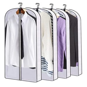 40" clear garment bags for hanging clothes storage with 4" gussetes, moth proof suits bags for closet storage travel, clothing storage bags for coat, jacket, sweater, shirts, 4 packs