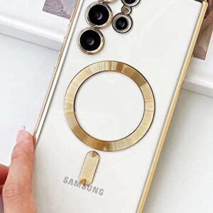 LZGHOYF Galaxy S23 Ultra Case, Clear Case for Samsung Galaxy S23 Ultra Built-in Camera Lens Protector Magnetic Case Compatible with MagSafe Elegant Protection Case Cover - Gold