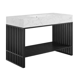modway gridiron 48" stainless steel bathroom vanity cabinet, 48 inch, black