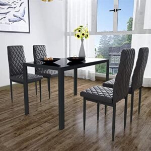 dfonce 5-piece kitchen dining table set dining table set with glass tabletop pu leather chairs dining table set for 4 for dining room kitchen dinette and compact spac black