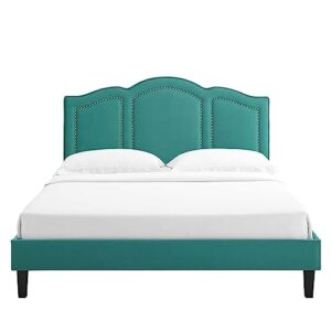 Modway MOD-6579-TEA Emerson Performance Velvet Queen Bed, Teal Platform