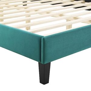 Modway MOD-6579-TEA Emerson Performance Velvet Queen Bed, Teal Platform