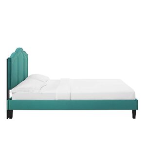 Modway MOD-6579-TEA Emerson Performance Velvet Queen Bed, Teal Platform