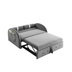 Yuxuanhang Modern 55.5" Pull Out Sleep Sofa Bed, 2 Seater Loveseats Couch with Side Pockets, Adjustable Backrest and Lumbar Pillows for Apartment Office Living Room Bedroom, Grey