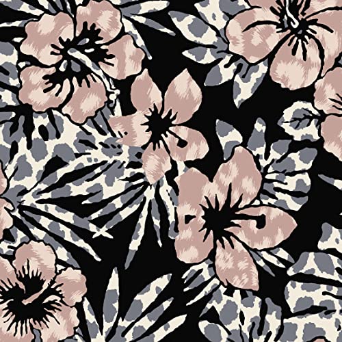 Texco Inc Rayon Spandex Tropical/ 4-Way Stretch Jersey Knit Floral Print/Maternity, Apparel, DIY Fabric, Black Blush 1 Yard