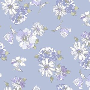 texco inc rayon spandex large flowers/ 4-way stretch jersey knit floral print/maternity, apparel, diy fabric, sky blue lavender 3 yards