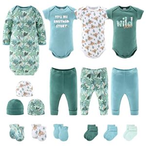 the peanutshell newborn clothes & accessories gift set -16 piece layette set - wild jungle - fits newborn to 3 months