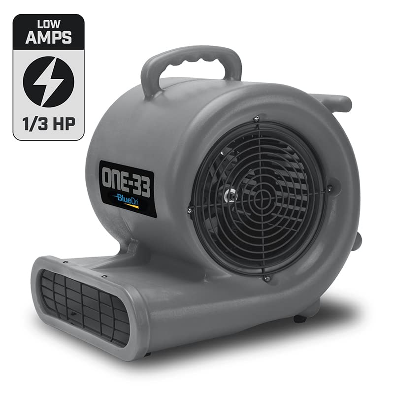 BlueDri One-33 Air Mover, 1/3 HP 2900 CFM Industrial Water Damage Flood Restoration Carpet and Floor Drying Blower Fan (Gray)…