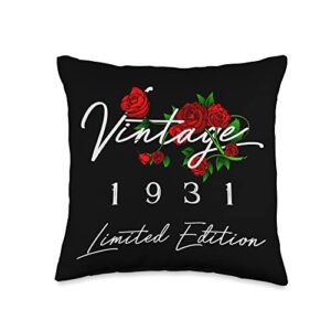 retro vintage 1931 92nd birthday 92 year old gifts 92 year old gifts vintage 1931 men women 92nd birthday throw pillow, 16x16, multicolor