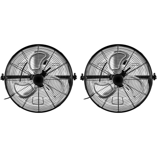 HealSmart 20 Inch High Velocity 3 Speed, Black Wall-Mount Fan, 2-Pack