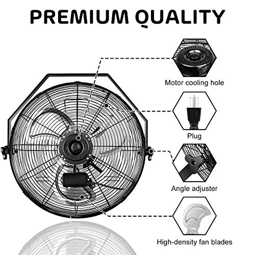 HealSmart 18 Inch Industrial Wall Mount Fan, 3 Speed Commercial Ventilation Metal Fan for Warehouse, Greenhouse, Workshop, Patio, Factory and Basement - High Velocity