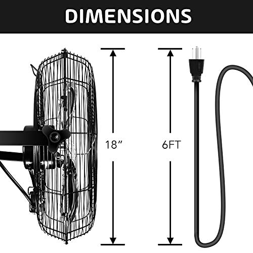 HealSmart 18 Inch Industrial Wall Mount Fan, 3 Speed Commercial Ventilation Metal Fan for Warehouse, Greenhouse, Workshop, Patio, Factory and Basement - High Velocity