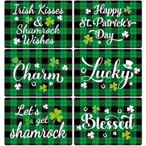 st. patrick’s day placemats set of 6 buffalo plaid plastic place mats lucky shamrock table mats blessed holiday kitchen placemats for indoor outdoor st. patrick’s day party dining table decoration