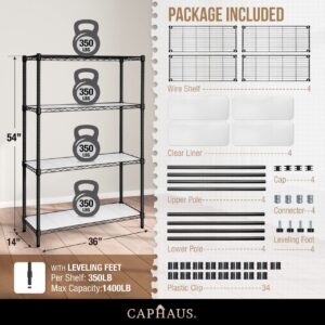 CAPHAUS NSF Adjustable Height Wire Shelving Unit w/Liner, Basement Storage Shelving, Metal Steel Storage Shelves, Garage Shelving Storage Organizer, Utility Shelf, 4-Tier No Wheels W/Liners, Black