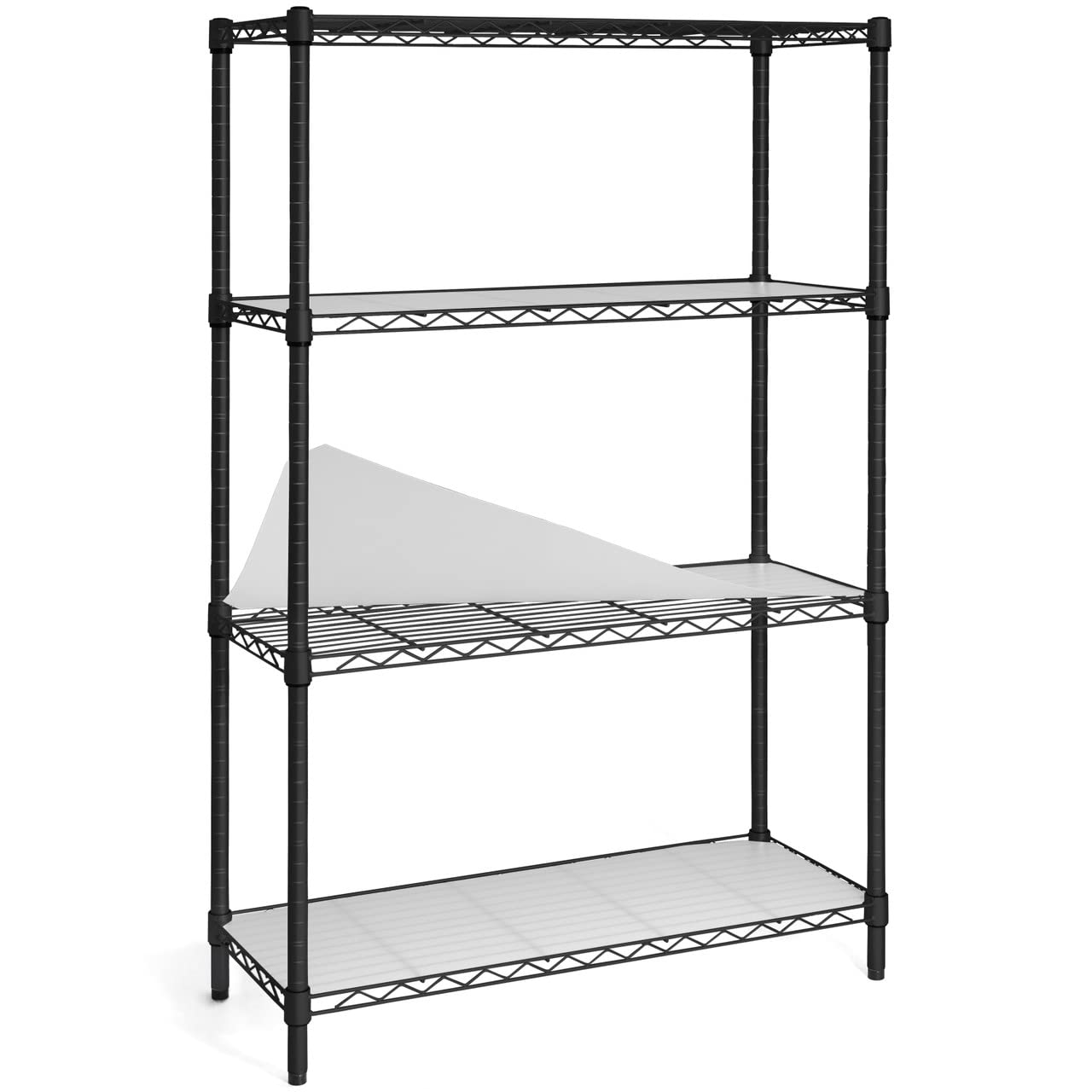 CAPHAUS NSF Adjustable Height Wire Shelving Unit w/Liner, Basement Storage Shelving, Metal Steel Storage Shelves, Garage Shelving Storage Organizer, Utility Shelf, 4-Tier No Wheels W/Liners, Black