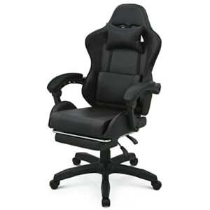 magshion gaming chair with footrest headrest & lumbar support, black high back ergonomic video game chair adjustable height swivel leather computer chair for home office