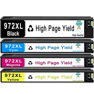 kamoinc ink compatible ink cartridge replacement for hp 972xl 972(4 pack combo) to use with pagewide pro 477dw 577dw 452dw 477dn 452dn 577z 552dw p55250dw printers (1black & 1cyan 1magenta1yellow)