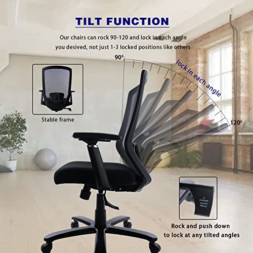 CLATINA Desk Chairs with Wheels, Ergonomic Mesh Office Chair Adjustable Height and Swivel Lumbar Support Home Office Chair for Home Office and Gaming (Black)