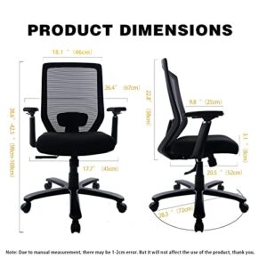 CLATINA Desk Chairs with Wheels, Ergonomic Mesh Office Chair Adjustable Height and Swivel Lumbar Support Home Office Chair for Home Office and Gaming (Black)