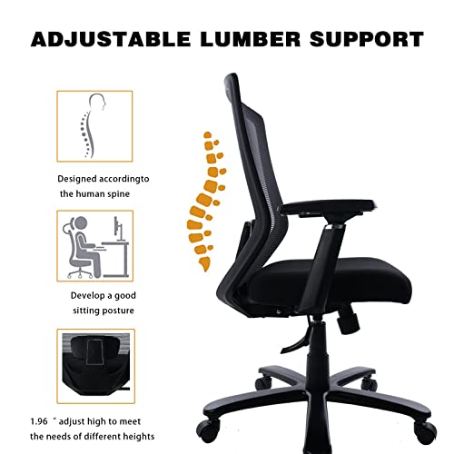 CLATINA Desk Chairs with Wheels, Ergonomic Mesh Office Chair Adjustable Height and Swivel Lumbar Support Home Office Chair for Home Office and Gaming (Black)