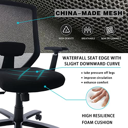 CLATINA Desk Chairs with Wheels, Ergonomic Mesh Office Chair Adjustable Height and Swivel Lumbar Support Home Office Chair for Home Office and Gaming (Black)