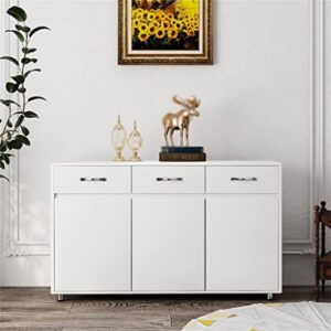 SEASD 52 Inch Large Sideboard Set 3 Door Buffet Easy to Assemble, Suitable for Living Room Home Decor and Storage