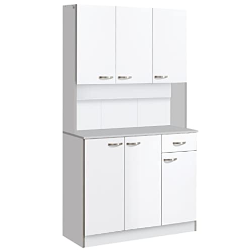 SEASD White Sideboard 71" Kitchen Separate Dining Room Buffet Kitchen Cabinet with 6 Doors, 3 Adjustable Shelves and 1 Drawer.