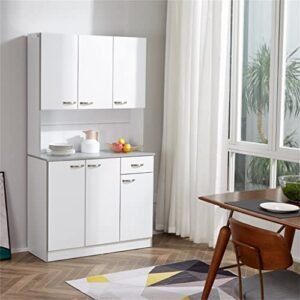 SEASD White Sideboard 71" Kitchen Separate Dining Room Buffet Kitchen Cabinet with 6 Doors, 3 Adjustable Shelves and 1 Drawer.