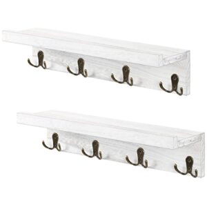 eteli coat rack wall mount with shelf 2 pack modern coat hooks with 8 double hooks entryway shelf with hooks for clothes jackets hats towel bathroom bedroom kitchen, grey white