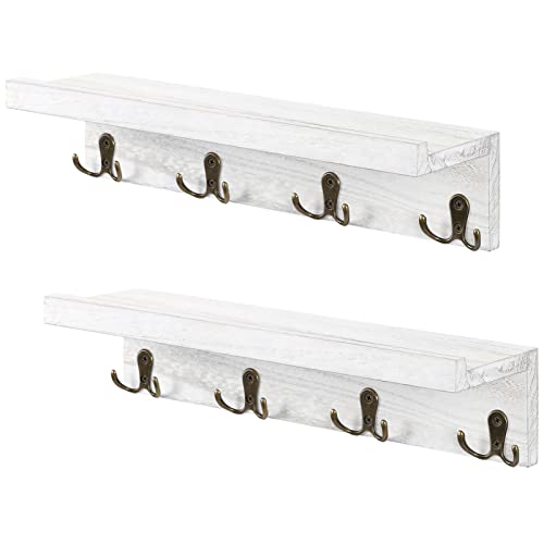 ETELI Coat Rack Wall Mount with Shelf 2 Pack Modern Coat Hooks with 8 Double Hooks Entryway Shelf with Hooks for Clothes Jackets Hats Towel Bathroom Bedroom Kitchen, Grey White