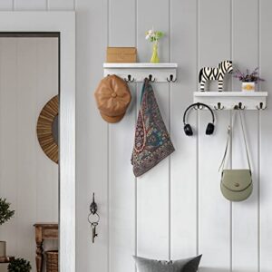 ETELI Coat Rack Wall Mount with Shelf 2 Pack Modern Coat Hooks with 8 Double Hooks Entryway Shelf with Hooks for Clothes Jackets Hats Towel Bathroom Bedroom Kitchen, Grey White