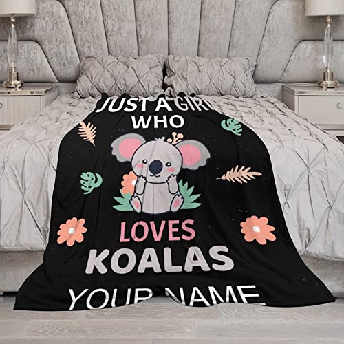 Personalized Koala Blanket with Name - Soft, Fuzzy & Warm - 50"x60" Throw Size Blanket for Bed, Couch, Sofa - Black Cute Throw Gifts for Girls, Boys