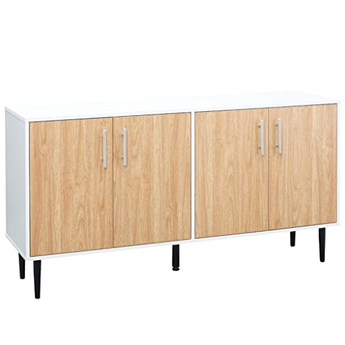 SEASD Kitchen Sideboard with 4 Door Adjustable Shelves and Metal Legs Living Room Dining Room Auxiliary Furniture