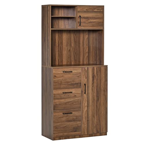 SEASD 70" Kitchen Buffet with 3 Drawers, Sliding Doors, Large Cabinets and Adjustable Shelves, Walnut