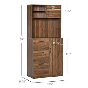 SEASD 70" Kitchen Buffet with 3 Drawers, Sliding Doors, Large Cabinets and Adjustable Shelves, Walnut