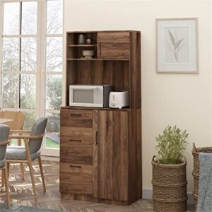 SEASD 70" Kitchen Buffet with 3 Drawers, Sliding Doors, Large Cabinets and Adjustable Shelves, Walnut