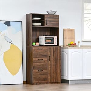 SEASD 70" Kitchen Buffet with 3 Drawers, Sliding Doors, Large Cabinets and Adjustable Shelves, Walnut