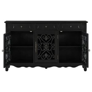 SEASD 59.8" Console Table Sideboard with 3 Doors, Drawers and Adjustable Shelves for Living Room Dining Room