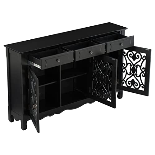 SEASD 59.8" Console Table Sideboard with 3 Doors, Drawers and Adjustable Shelves for Living Room Dining Room