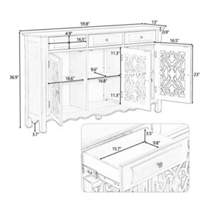 SEASD 59.8" Console Table Sideboard with 3 Doors, Drawers and Adjustable Shelves for Living Room Dining Room